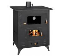 Prity 1P50R Four de cuisine avec plaque de cuisson, 14 kW, noir/graphite, bois, fonte, jusqu'à 79 m²