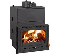 Prity C W28 Insert de cheminée conduisant l'eau | Puissance totale 33,2 kW (5 kW d'air + 28,2 kW d'eau) | Tuyau de cheminée Ø 200 mm | Porte en fonte | Réservoir d'eau 36 l | Pour chauffage central