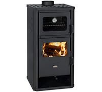 Prity Cheminée avec four 12 kW – Noir, bois/briquettes, métal, rendement 77,7 %