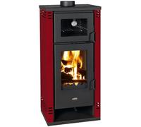 Prity K2 GT F Poêle à bois avec four | Chauffage 8,1 kW | Bordeaux | Plaque de cuisson vitrocéramique | Option chaudière | Certifié CE | Cuisinière design