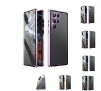 Privacy Magnetic Double Sided Tempered Glass Phone Case, Anti-Peeping Magnetic Tempered Glass Double-Sided Phone Case for Samsung S21-25 Series (for Samsung S24 Ultra,HD-Purple)