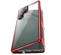 Privacy Magnetic Double Sided Tempered Glass Phone Case for Samsung Galaxy S25, S24, S23, S22, S21 Series, Wireless Charging Full Body Protection (Red,for S22)
