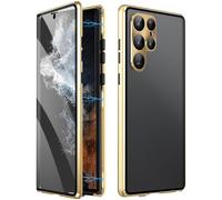 Privacy Magnetic Double Sided Tempered Glass Phone Case for Samsung Galaxy S25, S24, S23, S22, S21 Series, Wireless Charging Full Body Protection (Gold,for S21)