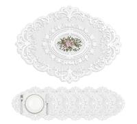 Privalace Blanc Sets de Table Rétro en Dentelle,6 Pièces Napperon Dentelle Française Ovale Brodée de Fleurs Lavable,pour La Décoration de La Maison