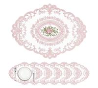 Privalace Rose Sets de Table Rétro en Dentelle,6 Pièces Napperon Dentelle Française Ovale Brodée de Fleurs Lavable,pour La Décoration de La Maison