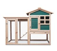 PRIVATE GARDEN Poulailler 2 à 4 Poules avec Enclos - Clapier - Cage à Lapins ou Rongeurs XXL 2 Étages en Bois Canadien - Vert et Beige