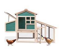 PRIVATE GARDEN Poulailler 2 à 4 Poules avec Enclos et Pondoir - Clapier - Cage à Lapins ou Rongeurs XXL 2 Étages en Bois Canadien - Vert et Beige