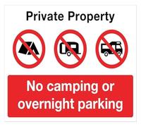 Private Land No Camping No Overnight Parking Metal Sign 12x8 Inch | Pre drilled holes for quick installation on trees walls posts