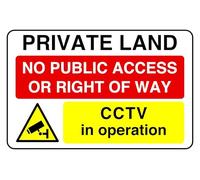 Private Land No Public Access Or Right Of Way Cctv In Operation - Panneau de sécurité - Autocollant haute adhérence (300 mm x 200 mm) Distance de visualisation à moins de 7 m.