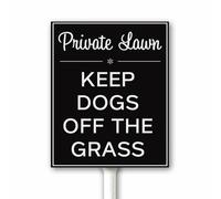 Private Lawn Panneau de jardin avec piquet Inscription Keep Dogs Off The Grass 18 x 22 cm No Dog Allow No Dog Pee Pooping Keep Out Lawn Plaque en aluminium robuste très visible Anti-rouille Noir