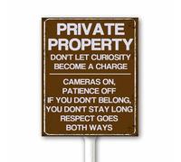 Private Property - Don't Let Curiosity Become a Charge Security - Panneau d'avertissement de sécurité avec piquet - 20 x 30 cm - Panneaux en aluminium pour quartiers, jardin, pelouse, allée