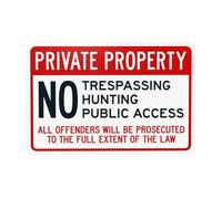 Private Property Panneau d'avertissement d'accès public « No Trespassing Hunting » - Panneau d'avertissement en métal pour maison, entreprise, cour, garage, rue, mur de sécurité, décoration