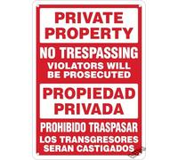 Private Property/Propiedad Privada Sign Legend « No Trespassing Violators Will Be Prosecuted/Prohibido Traspasar Los Transgresores Deran Castigados » Décoration murale d'extérieur et d'intérieur 20,3