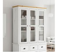 Prix bas - Enfilade Buffet de Cuisine-Armoire avec portes vitrées BODO blanc marron bois pin massif (252405549928)
