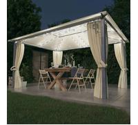 Prix bas - Tonnelle Tente Auvent de gazebo - avec rideau et lumières LED 4x3 m Crème Aluminium （587066529840)