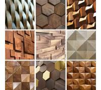 Prix de gros, mosaïque en bois massif naturel 3D pour la décoration de la maison, de la villa, du bureau, décoration murale de la chambre à coucher I3 Ashwood