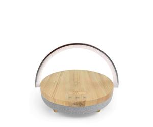 Prixton Enceinte connectée- Speaker Light Lampe LED Multifonction sans Fil Chargeur d'enceinte Bluetooth Contrôle Tactile de l'enceinte Bluetooth 3 Niveaux d'éclairage graduables (Bois)