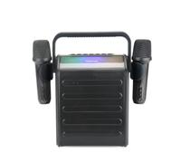 PRIXTON Enceinte Karaoké Portable Party Star avec 2 Microphones sans Fil, Bluetooth, Lumière LED, USB, Micro SD, AUX et Jack, Batterie Rechargeable, 30 W, Autonomie 7-8 h