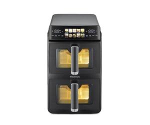 PRIXTON Friteuse à air verticale 10 L avec Double Panier 5 L + 5 L, 2600 W, Air fryer sans huile avec 2 Paniers indépendants, écran LED tactile, 10 Programmes, 80-200 °C, Fenêtre et éclairage
