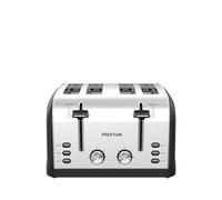 PRIXTON Grille-pain à 4 fentes extra-larges Nera, Puissance 1900 Watt, 7 Niveaux de brunissage, décongélation et réchauffe, Surélévation, Design Vintage en Acier Inoxydable