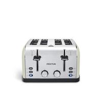 PRIXTON Grille-pain à 4 fentes extra-larges Bianca, Puissance 1900 Watt, 7 Niveaux de brunissage, décongélation et réchauffe, Surélévation, Design Vintage en Acier Inoxydable