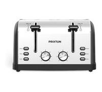 PRIXTON Grille-pain à 4 fentes extra-larges Nera, Puissance 1900 Watt, 7 Niveaux de brunissage, décongélation et réchauffe, Surélévation, Design Vintage en Acier Inoxydable