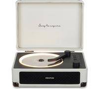 PRIXTON Lecteur CD Portable avec Bluetooth, Radio FM et AUX, Haut-Parleur 6 W (2x3 W), Compatible CD/MP3/WMA, Batterie Rechargeable 3000 mAh, Sortie Casque, Design Mallette (Crème)