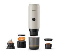 Prixton Machine à Espresso Portable Roma, Compatible avec Café Moulu et Capsules, 19 Bars de Pression, Puissance de 80 W, Réservoir de 80 ml, Arrêt Automatique de Sécurité, Adaptateurs Inclus (Crème)