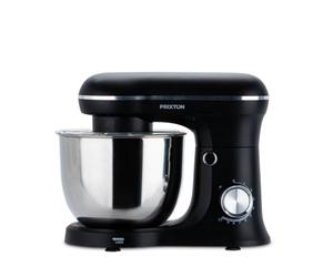 PRIXTON Mixeur pétrisseur KR250 pour pâtisserie, puissance 1500 W, 10 vitesses, bol en acier inoxydable de 5 litres, 3 accessoires, couvercle transparent (Noir)