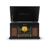 PRIXTON Platine Vinyle Century, Tourne-Disque Vintage avec Bluetooth, Lecteur et Convertisseur des vinyles/CD/Cassete/USB/MPS/Radio FM, 2 Haut-parleurs, Couleur Noir