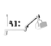 Prizmora Bras de microphone à profil bas - Bras de microphone professionnel réglable - Support de bureau solide - Support de microphone pour podcast, streaming, jeux vidéo, studio - Blanc