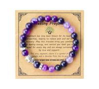 Prizmxed Bracelet en améthyste naturelle pour femme, amulette d'éléphant, bracelet de pierres de guérison guérit le chagrin et augmente la motivation, design élastique de 8 mm, cadeaux inspirants, 8mm