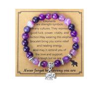 Prizmxed Bracelet naturel améthyste femme agate pierre éléphant amulette, guérison douleur cardiaque cadeau inspirant féminin 7,8 pouces à envoyer amoureux petite amie anniversaire cadeau de vacances