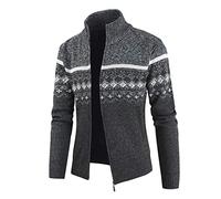 PRJN Cardigan épais en tricot avec fermeture éclair sur toute la longueur, col montant et doublure polaire - - XXXL