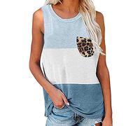 PRJN Chemise Tunique pour Femmes à col Rond Épissage sans Manches Hauts d'été Chemises à Rayures léopard pour Femmes Tunique sans Manches Hauts Patchwork T-Shirt d'épissage à Manches Courtes