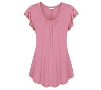 PRJN Femmes Décontracté Col Rond Plissé Tunique Tops Chemises Chemisier Femme Col Rond T-Shirt Tunique Haut à Manches Courtes Hauts à Manches Courtes pour Femmes Tops à nœuds T-Shirt Ample T-Shirt