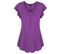 PRJN Femmes Décontracté Col Rond Plissé Tunique Tops Chemises Chemisier Femme Col Rond T-Shirt Tunique Haut à Manches Courtes Hauts à Manches Courtes pour Femmes Tops à nœuds T-Shirt Ample T-Shirt