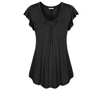 PRJN Femmes Décontracté Col Rond Plissé Tunique Tops Chemises Chemisier Femme Col Rond T-Shirt Tunique Haut à Manches Courtes Hauts à Manches Courtes pour Femmes Tops à nœuds T-Shirt Ample T-Shirt