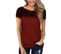 PRJN Haut pour Femme à Lacets T-Shirt T-Shirt d'été à Manches Courtes pour Femme Pull Ras du Cou Haut en Dentelle Top décontracté Chemisier T-Shirt pour Femme Hauts à Manches Courtes T-Shirt