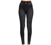 PRJN Leggings en denim pour femme - Jeans skinny - Taille haute - Élastique - Pour femme - Jeans - Pantalon - Pantalon - Pour femme - Noir - XL