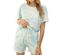 PRJN Pyjama d'été imprimé tie-Dye pour Femme Pyjama 2 pièces Pyjama Ensemble de Pyjama pour Femme Ensemble à Manches Courtes pour Femme Ensemble de Pyjama décontracté à imprimé tie-Dye pour Femme