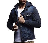 PRJN Veste en jean à capuche pour homme - En coton léger - Décontractée - Pour les loisirs - Automne et Hiver - Fermeture éclair - Manches longues - Bleu - XXL