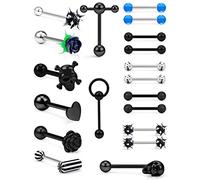 Prjndjw Piercing de langue en acier chirurgical 14 g - 16 mm - Tête de mort, cœur, fleur, forme de T - En silicone souple - Boule à pointes - Heurtoir de porte, Métal Cristal, zirconium carré