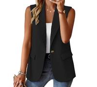 Prliuosu Débardeur tendance sans manches pour femme, décontracté, léger, entièrement doublé, avec poches, noir, X-Large