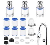 Prmape 11 Pièces Filtre Robinet Anti Calcaire Universel, 3pcs Filtre eau Robinet à 360°+6pcs Éléments Filtrants en Coton PP+2pcs Adaptateur pour Évier, Cuisine, Salle De Bain
