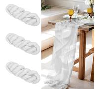 Prmape 3 PCS Chemin de Table Vert Sauge 90*300cm, Blanc Chemin Table Gaze Coton Bohème Translucide Rétro Nappe en Gaze Douce pour Dîner de Mariage Fournitures de Fête de Vacances Décoration