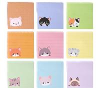 Prmape 9 Notes Autocollantes Chat, 450 Feuilles Notes Adhésives Kawaii, Bloc Notes Chat 76x76mm, Colorés Fournitures de Bureau pour Cadeaux Bureau Maison École