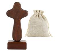 Prmape Croix en Bois Olivier, Petite Crucifix avec Support, Croix de Table avec Sac, Croix Murale en Bois, Cadeau Décoration pour Église à Maison, Confirmation, Naissance, Communion (10,4×6×1,5 cm)