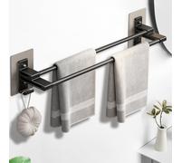 Prmape Porte Serviettes Noir Mat sans Perçage 40 cm, Porte Serviettes Mural Double Couche avec Crochets, Porte-Serviettes de Bain Space Porte Serviettes Invité pour Salles de Bains Cuisines