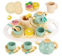 Prmape Service à Thé Enfant, Service à Thé Jouet Bois, Jeux De Cuisine en Bois, Dinette Enfant Accessoire Jouet Cuisine Cadeau pour Filles Garçons 3 4 5 6 7 Ans Jeux de Rôle